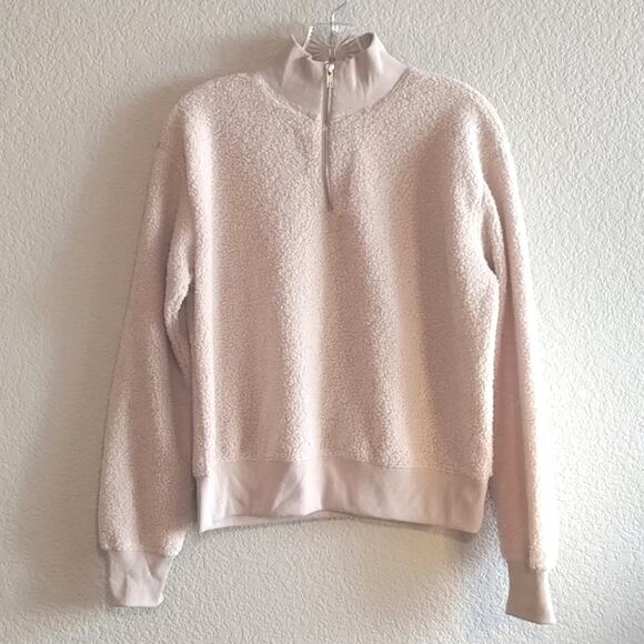 Topshop NWOT Cream Tan Teddy Fuzzy Fleece Cropped 3/4 Zip Pullover Size 2 - Picture 2 of 11